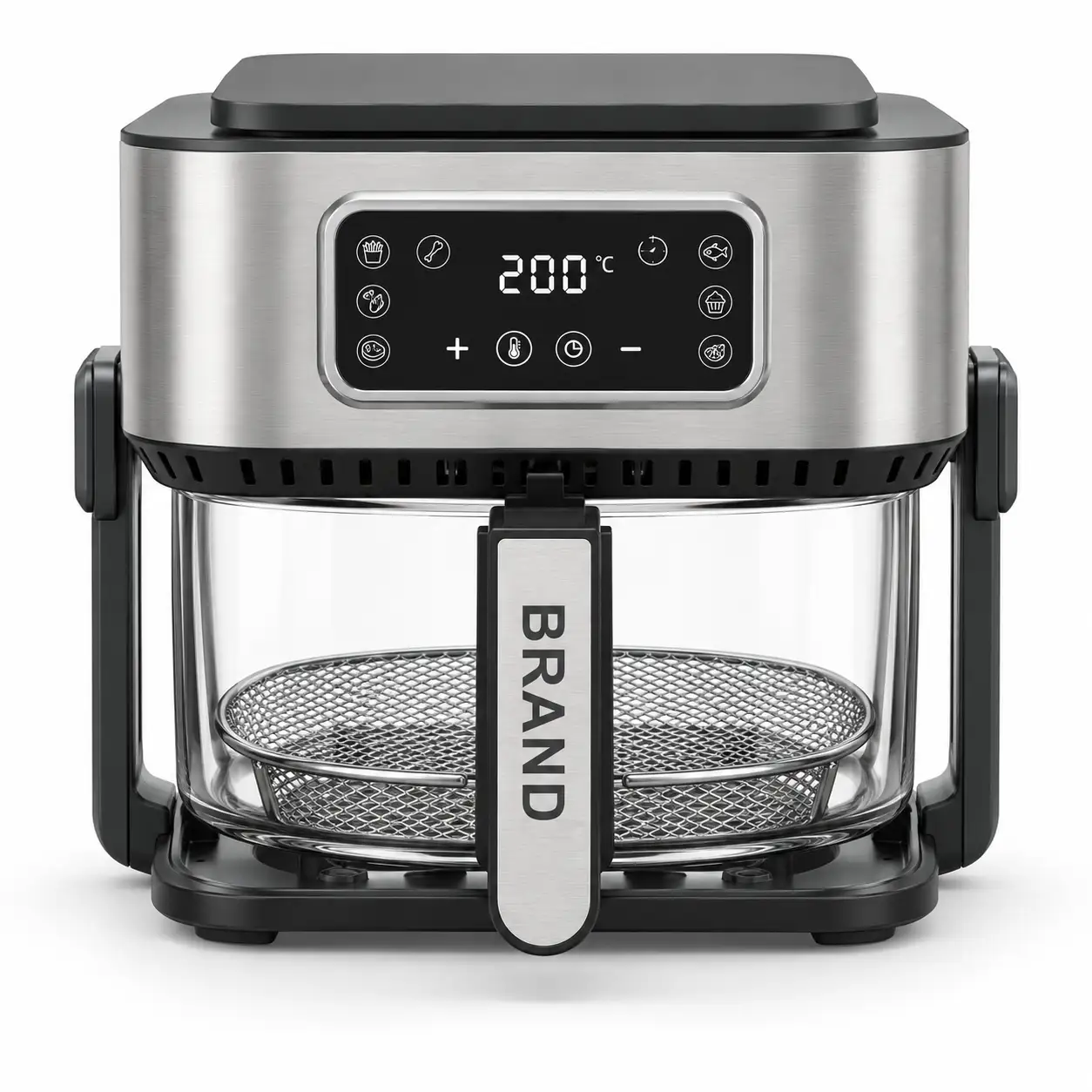 5L Square Design Multifunction Air Fryer with Smart Digital Display 7 Cooking Presets Borosilicate Glass Basket Flip Function for Air Frying Grilling & Hot Pot Support OEM ODM Customization 1