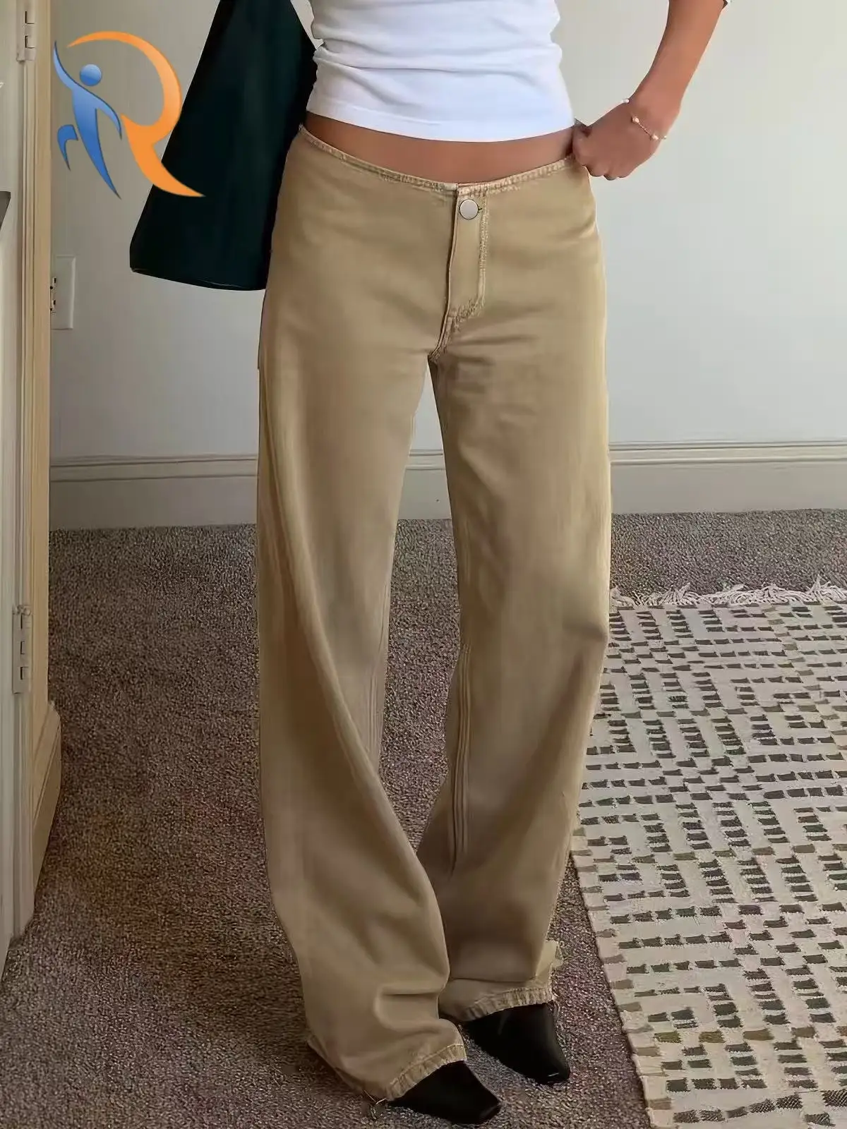 Low-rise khaki vintage casual pants 1