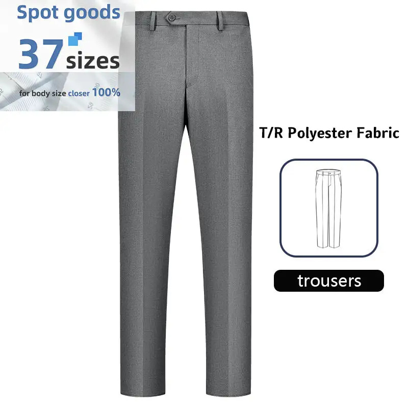 MK1003 Fabricante de trajes OEM/ODM Pantalones formales clásicos para hombre, color gris, elásticos, ideales para bodas y negocios. 1
