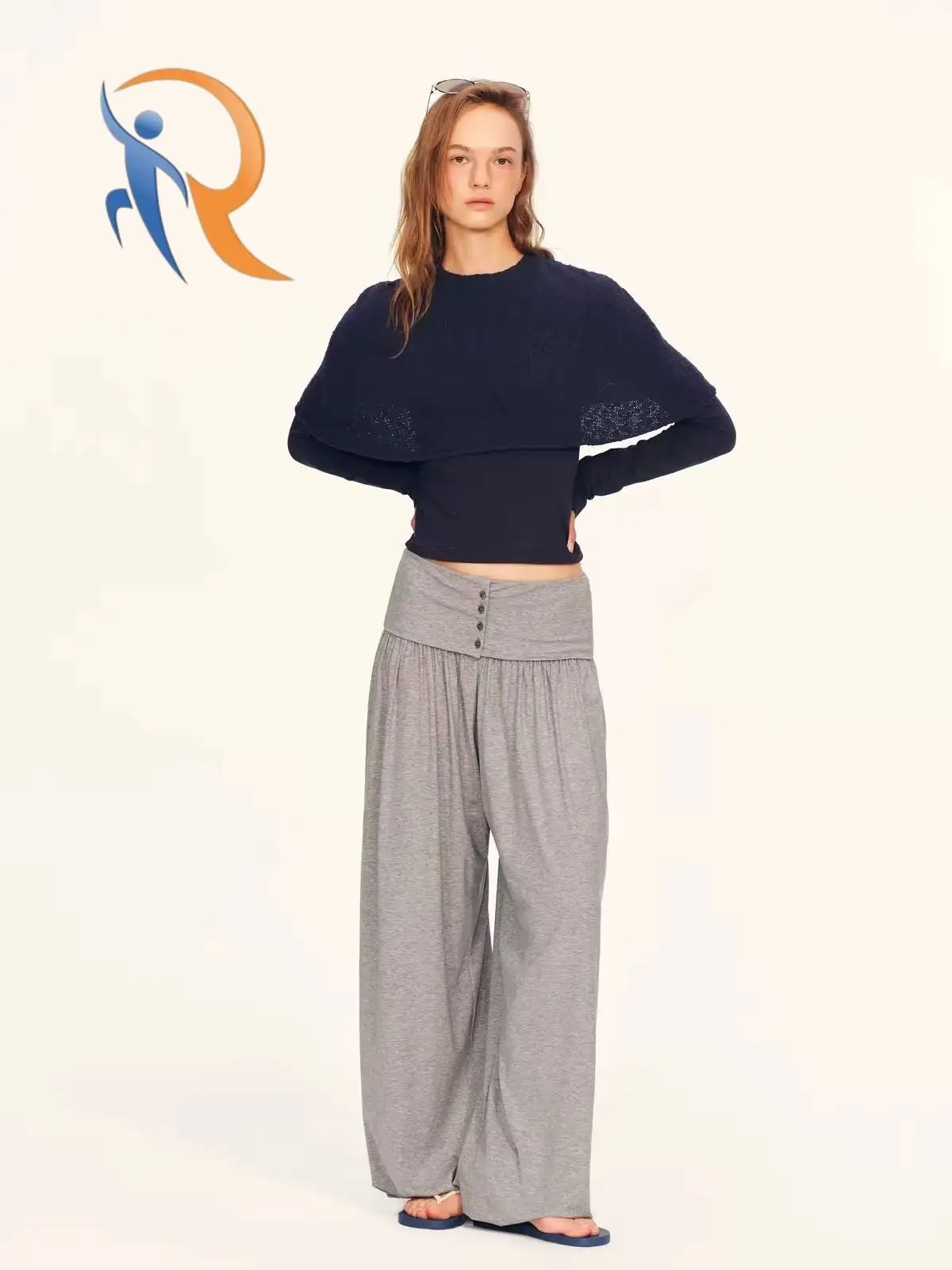 Knit shawl slim-fit layering T-shirt 1