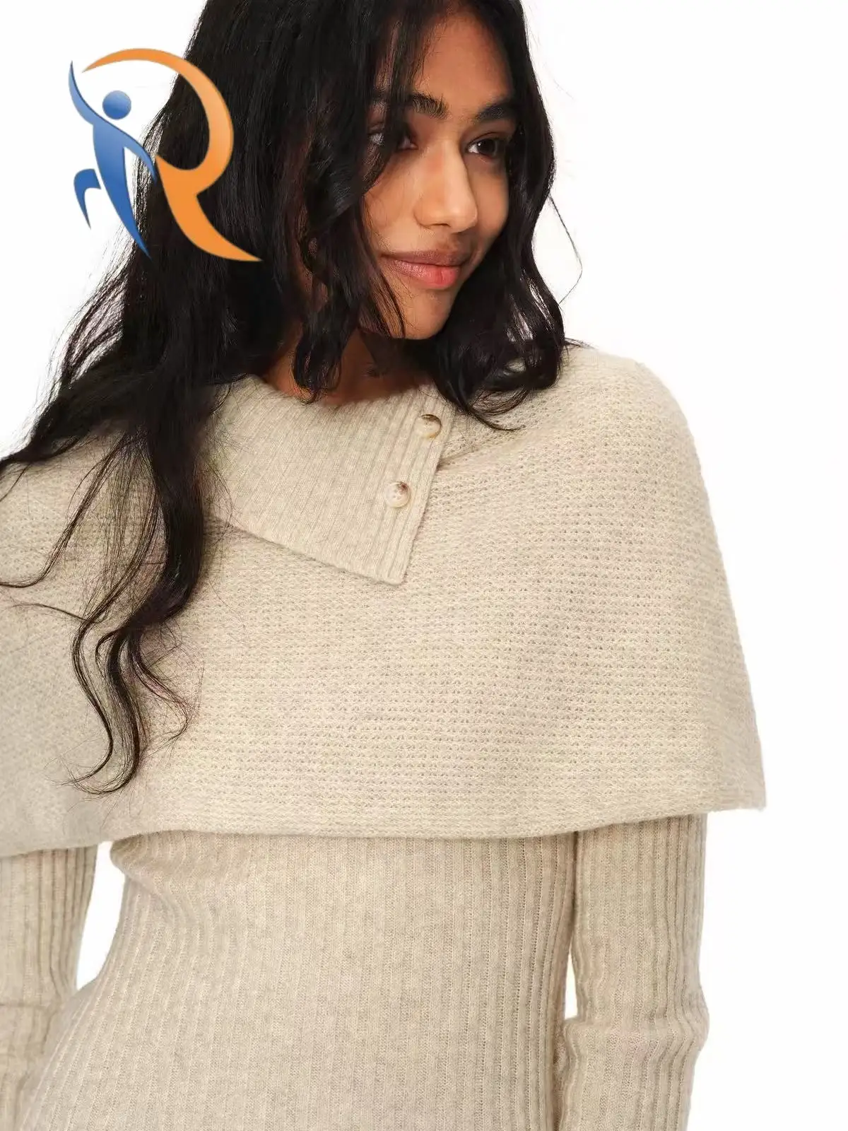 Shawl-style cropped slim-fit knitted top 1