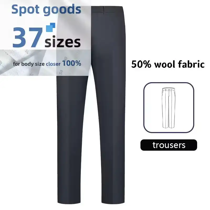 MK5002 Fabricant de costumes sur mesure, pantalon de costume en laine premium bleu marine 50 % laine, style italien, pour homme 1
