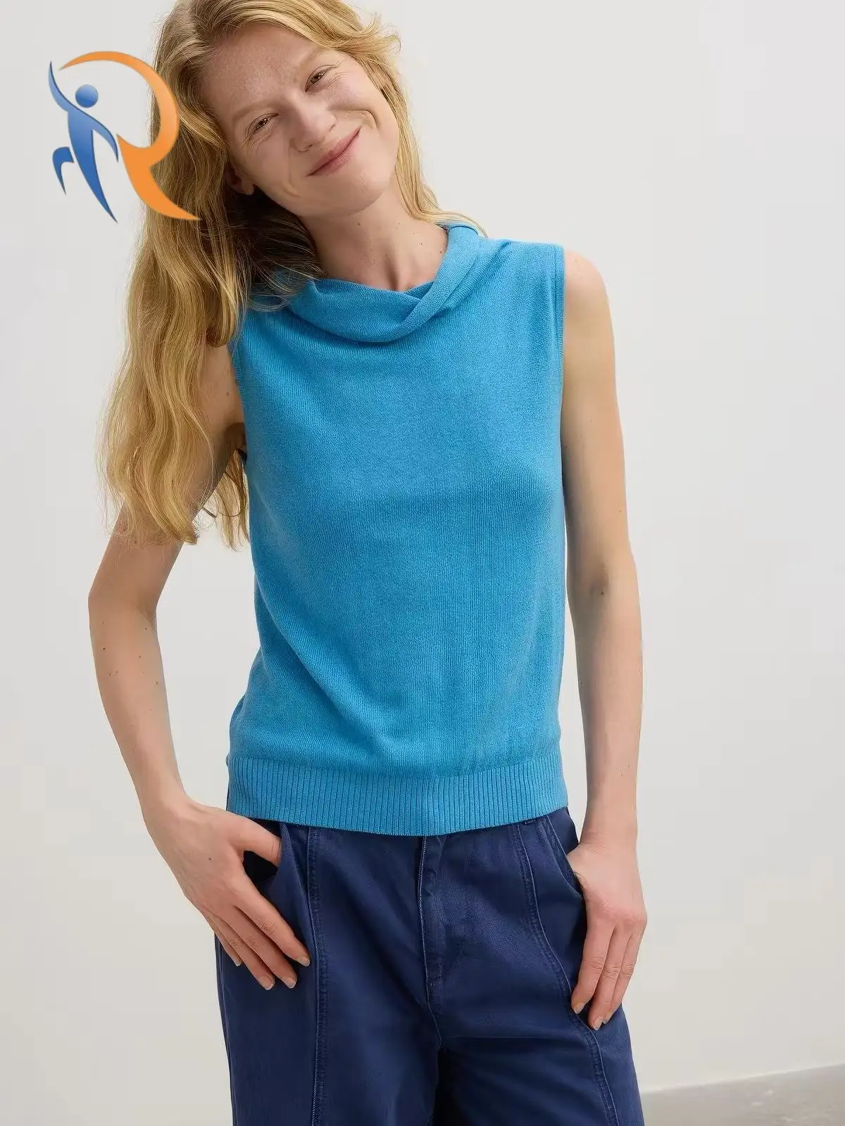 Skin-friendly breathable half-turtleneck knitted tank top 1