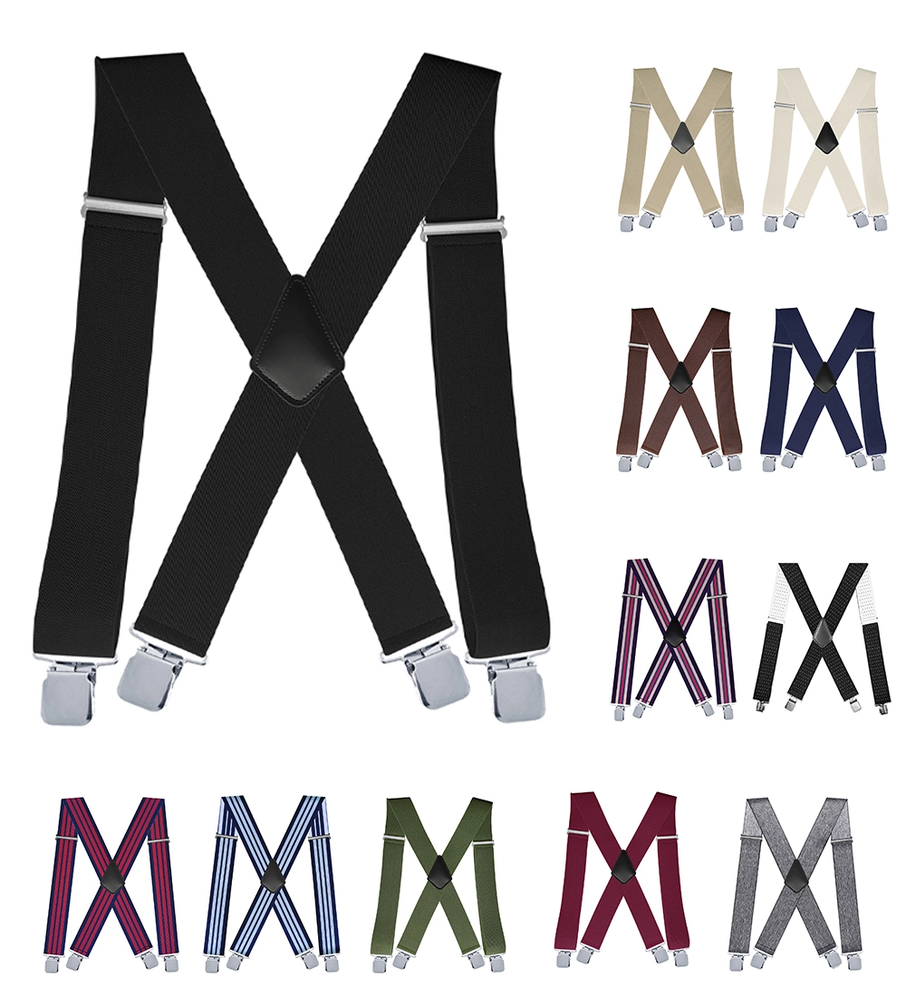 X Shape 4 Clips Suspenders, 5cm Wide Elastic Adjustable Trouser Braces for Adults 1