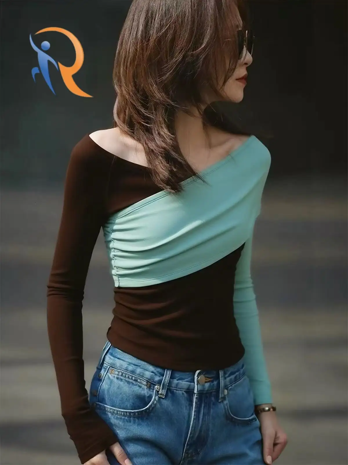 Spliced crisscross design T-shirt top 1