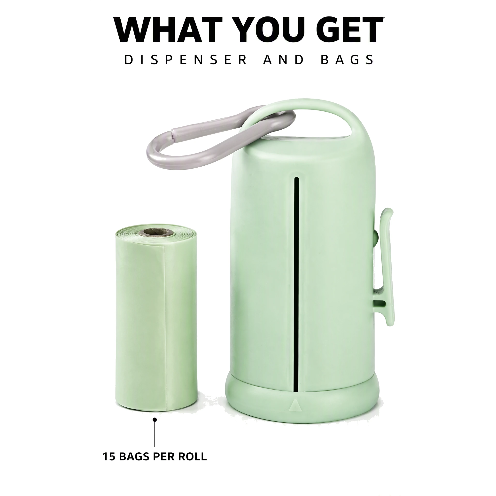 ROADREIGN Dog Poop Bag Dispenser for Walks — Pocket Dispenser with Carabiner, Strip Outlet and Bone Window, Fits 60 × 25 mm Rolls, Mint Green 1