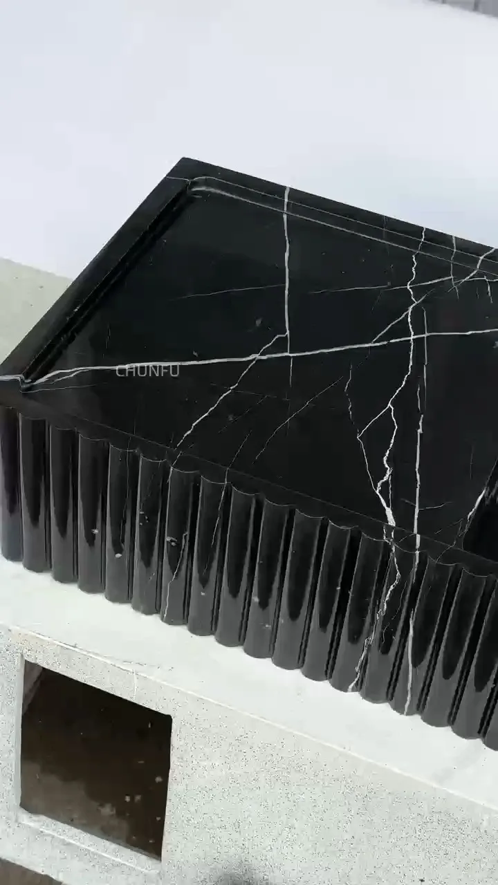 Lavabo suspendu intégré en marbre Chunfu Nero Margiua, façade cannelée sculptée, vasque de salle de bain en marbre naturel massif 1