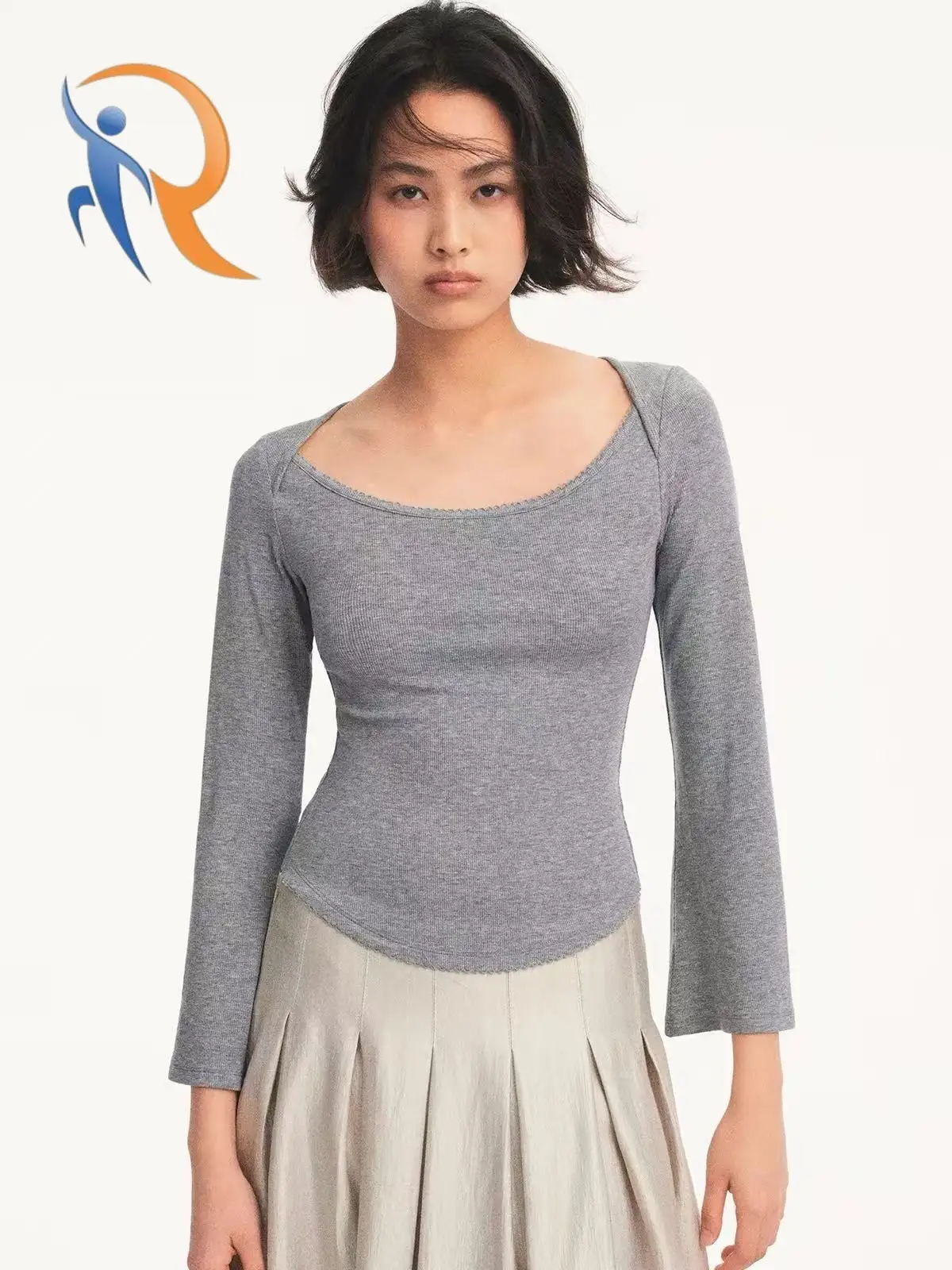 Vintage spliced flared-sleeve long-sleeve T-shirt 1