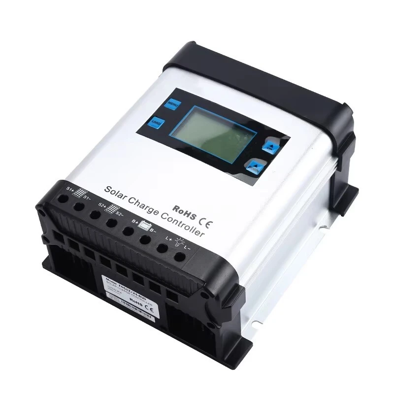 ENS‑D Series PWM Solar Charge Controller 20‑80A, LCD Display, Dual Solar Input, Aluminum Heat Sink, Temp Compensation for GEL AGM Battery Regulator 1