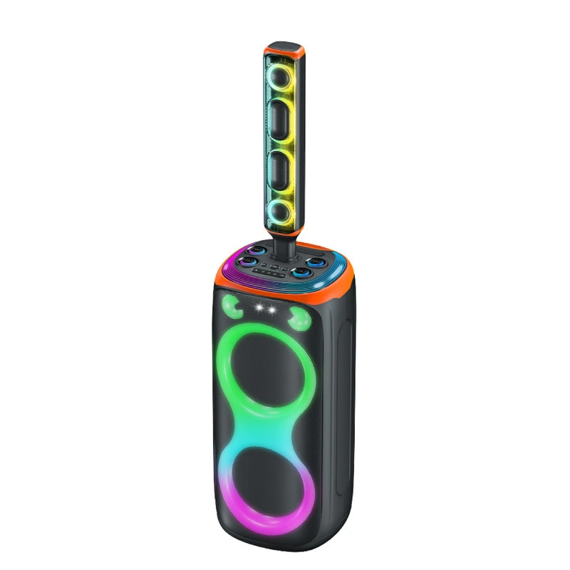 150W Portable Bluetooth Party Speaker with Dual 10 Woofers, Dual Horns, Vertical Ring-Lit Column and RGB Lighting | Deluxe AV AP-2109YZ1 1
