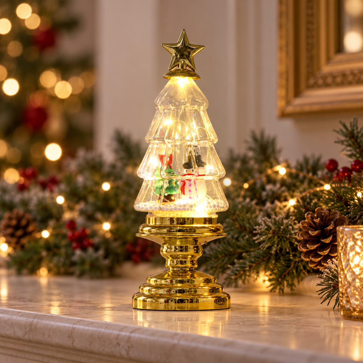 LED Christmas Tabletop Decoration with Tree-Shaped Cover & Fairy Lights, USB and Battery Powered for Indoor Holiday Displays 4