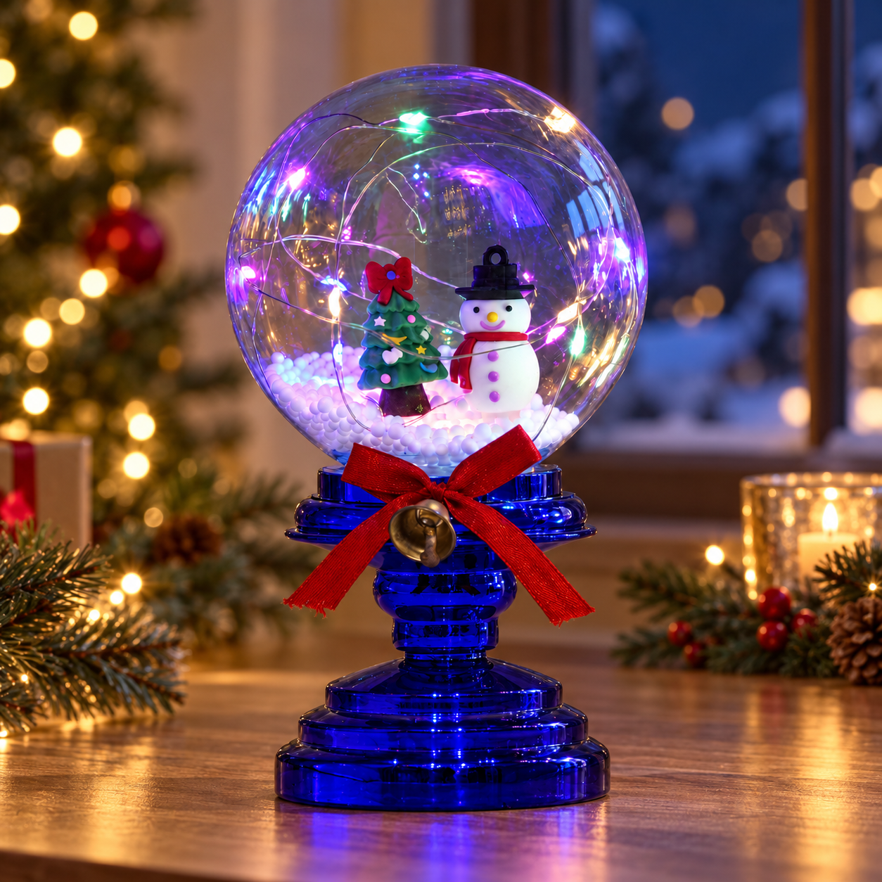 LED Christmas Tabletop Decoration with Globe-Shaped Cover & Fairy Lights, USB and Battery Powered for Indoor Holiday Displays 3