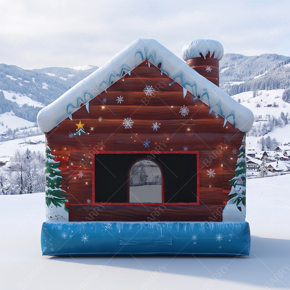 Brown wooden house inflatable bouncer