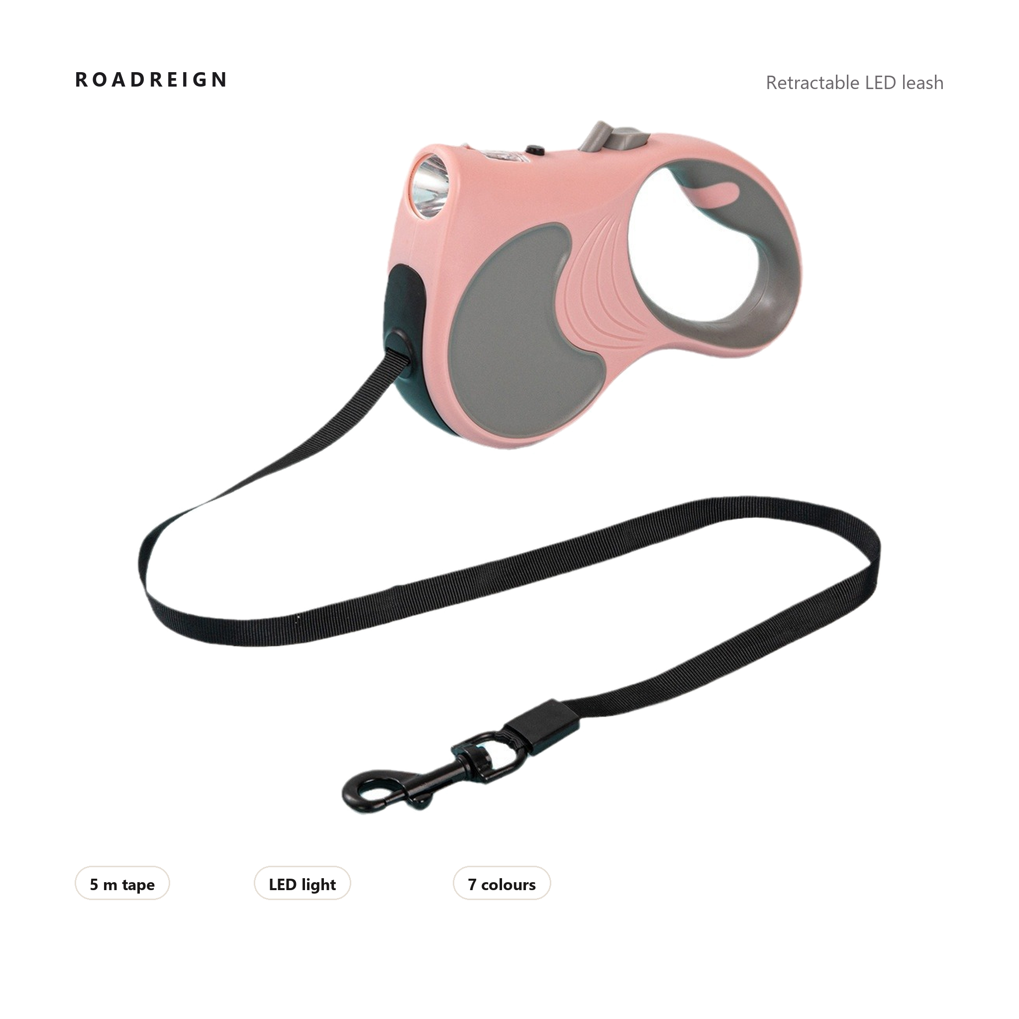 ROADREIGN-Retractable LED Dog Leash, 5 m, ABS Housing 1