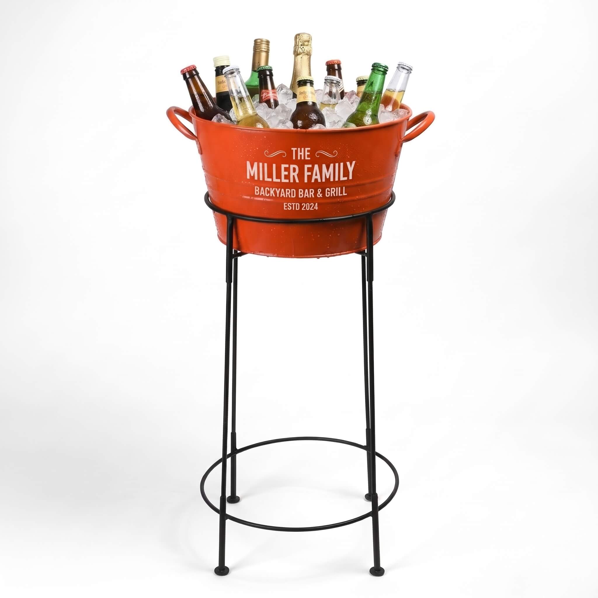 Galvanized Orange Party Tub with Stand-Longrichbar