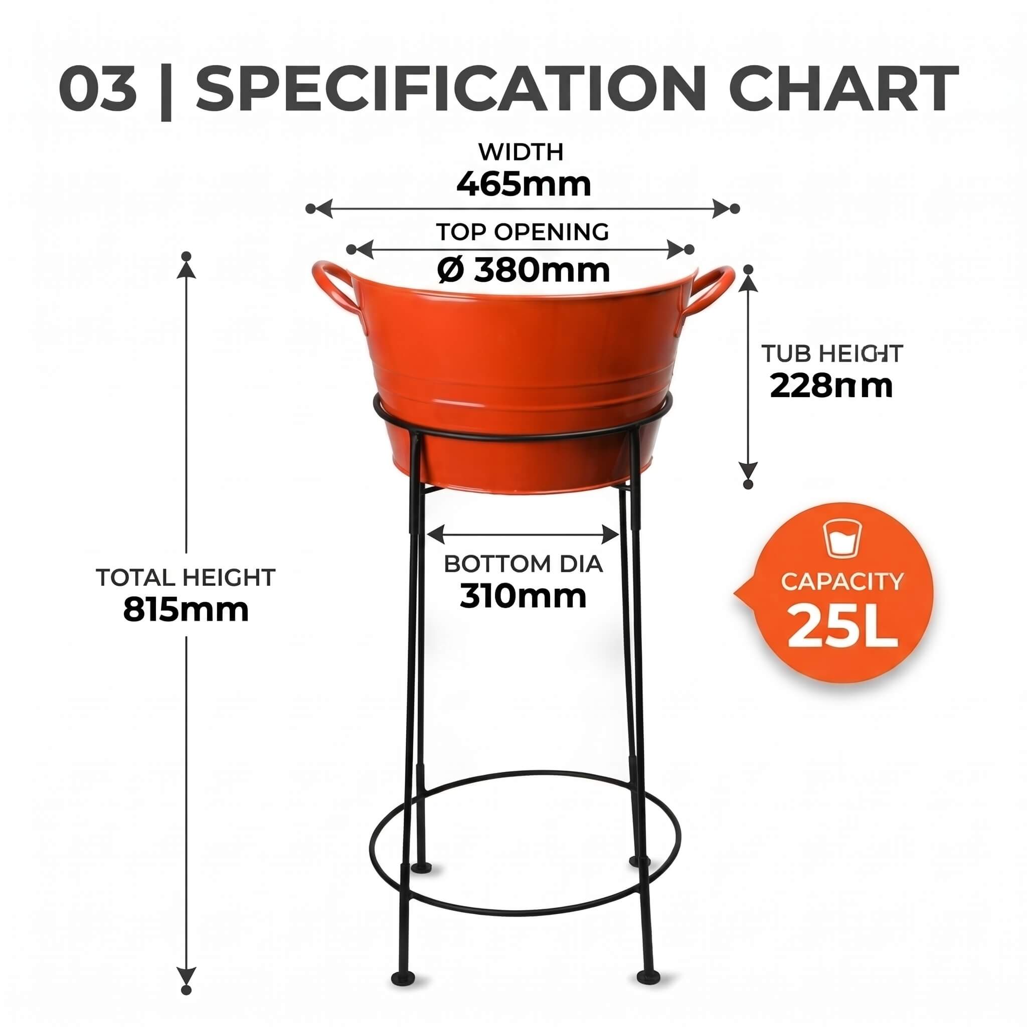 Galvanized Orange Party Tub with Stand-Longrichbar