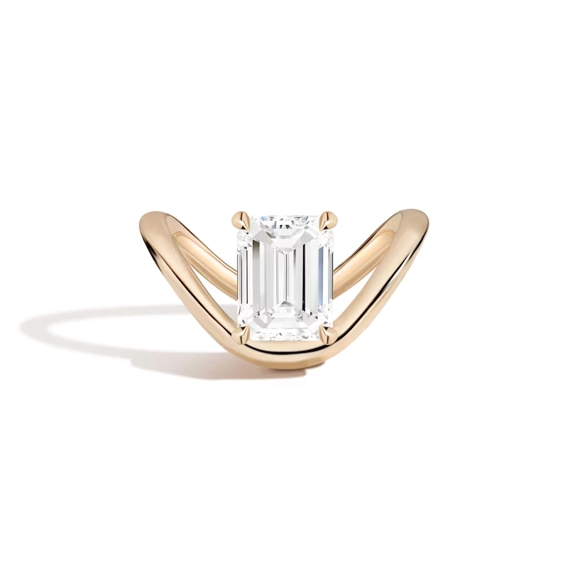 2ct Certified Emerald cut Lab created Diamond Solitaire Curved Engagement Ring In 14k Gold 1