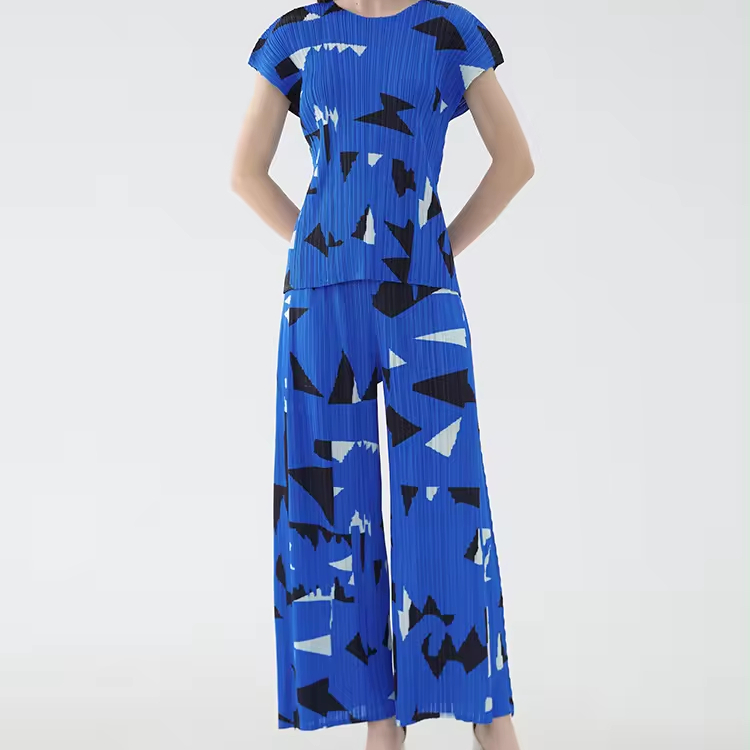 Pantalon lâche décontracté de haute qualité Miyake Floral imprimé à la taille plus 1