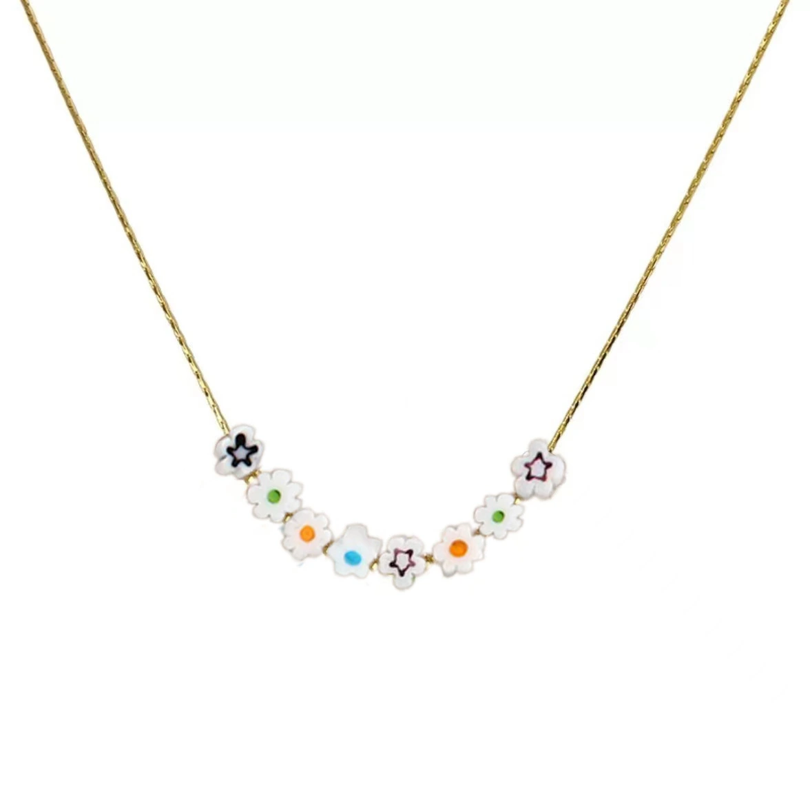 Manufacturer Wholesale Korean Popular Lovely Sweet Alloy Colored Beaded Flower Girl Necklace 1