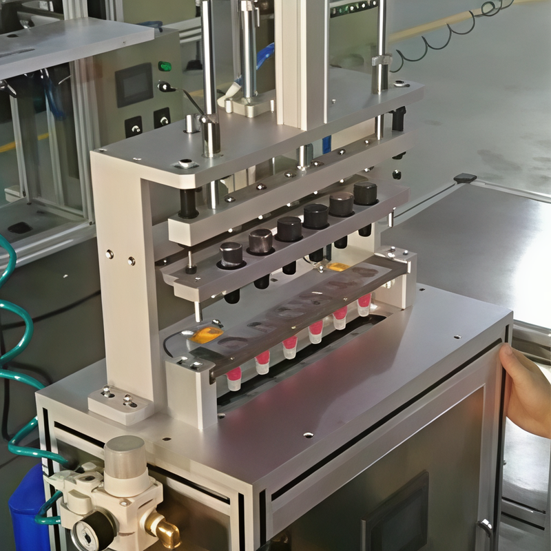 Close-up view of 6 cavity silicone lipstick mold releasing operation