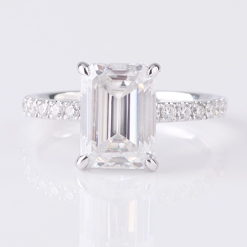 Griffes pointues 3,5 carat émeraude coupé en diamant diamant 14 carats en or blanc avec des pierres d'accent 1