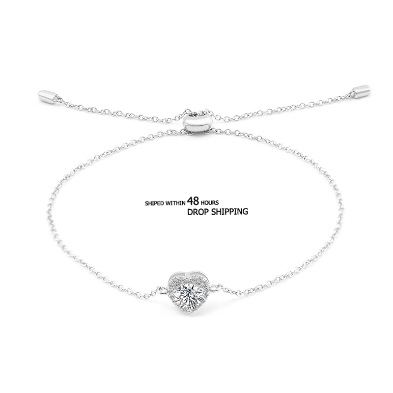 Can Be Shipped Within 48 Hours 925 Sterling Silver 5mm Round Cut Moissanite Women's Adjustable Bracelet 1