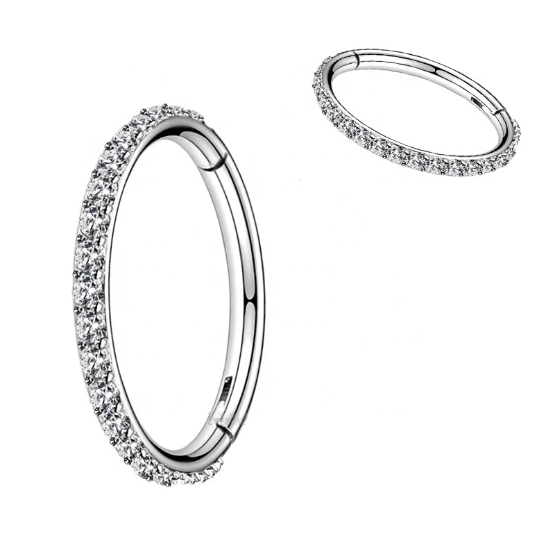 Eternal Metal Cnc Set Cz Paved Outer Side Astm F136 Titanium Hinged Segment Hoop Rings 1