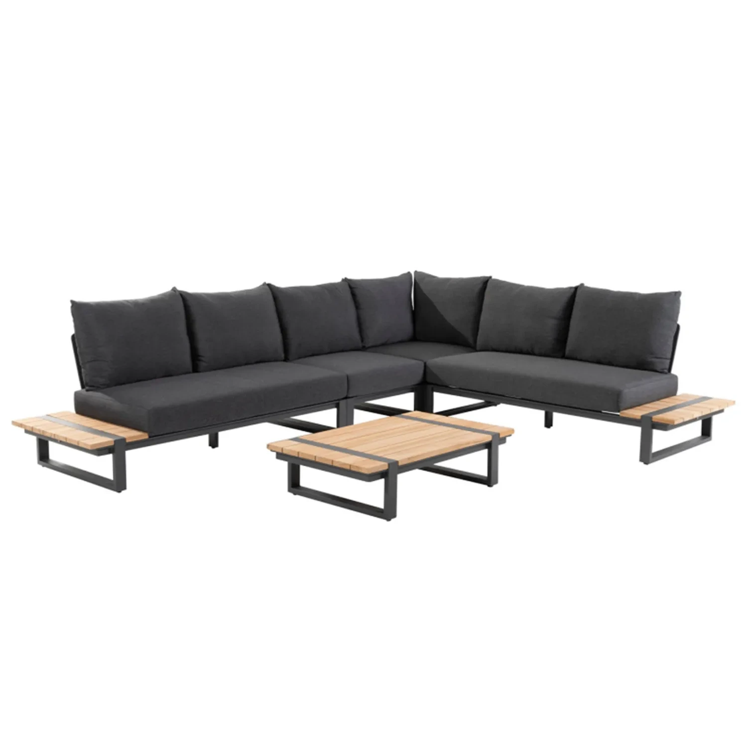 Waterproof Metal Luxury Aluminium Furniture Patio Sectional Sets Outdoor L-shape Lounge With Teakwood Table Garden Corner Sofa1 1