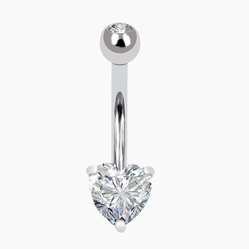 Eternal Metal 14 Karat White Gold Heart Shape Cz Prong Belly Button Ring Body Jewelry 1
