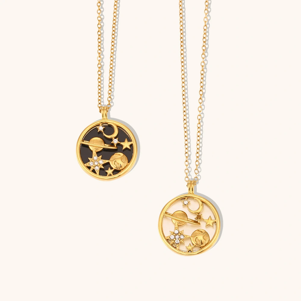 2024 New Moon Earth Star Shell Coin Sweater Chain Stainless Steel 18k Gold Plated Zircon Necklace Jewelry For Women 1