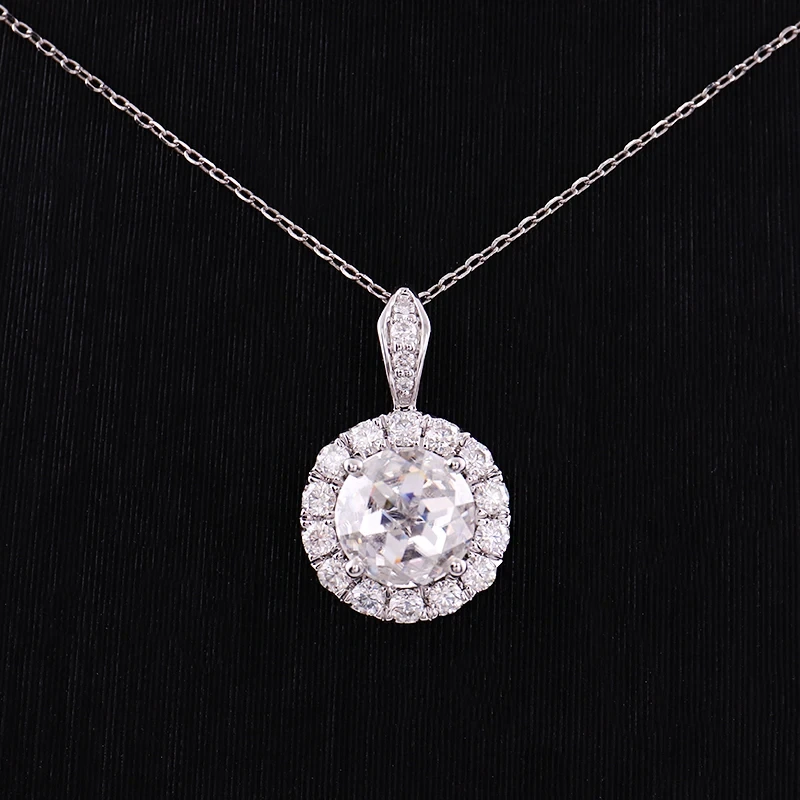 Collier avec pendentif halo de diamants Moissanite taille double rose de 8 mm à personnaliser en or blanc 18 carats 2025 1