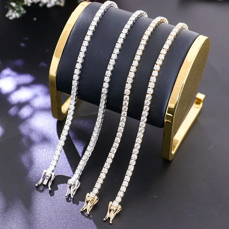 3 mm 10k 14K Gold Gold Allane Bandy Cadena MOISSANITE Tennis Cadena de enlace MOISSANITE Hip Hop Tennis Collar Joya de joyería 1