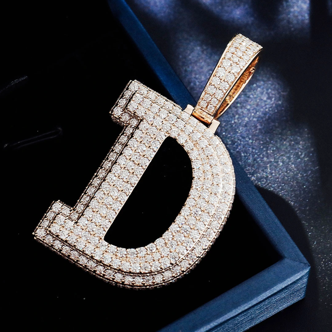 Letter Initial Pendant Real Round Cut Moissanite Diamond Pendant Hip Hop Silver Pendant 1