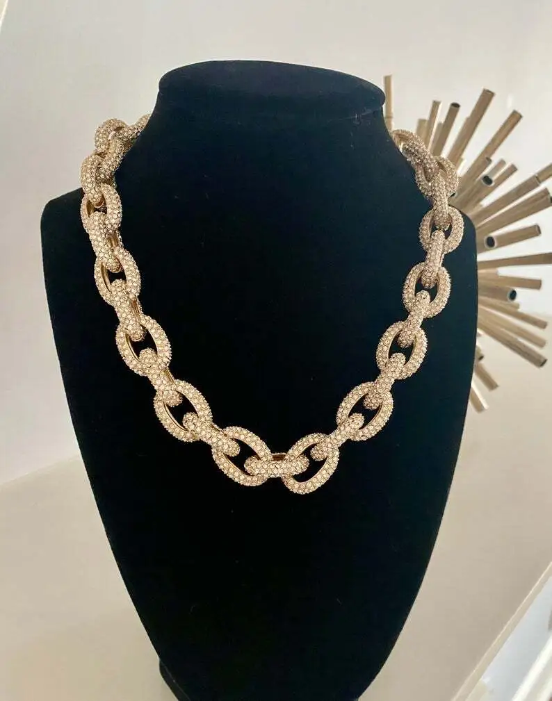 Gold plattiert silber Abend Schmuck dicke Diamantketten -Ketten -Halskette Hochzeitset 1