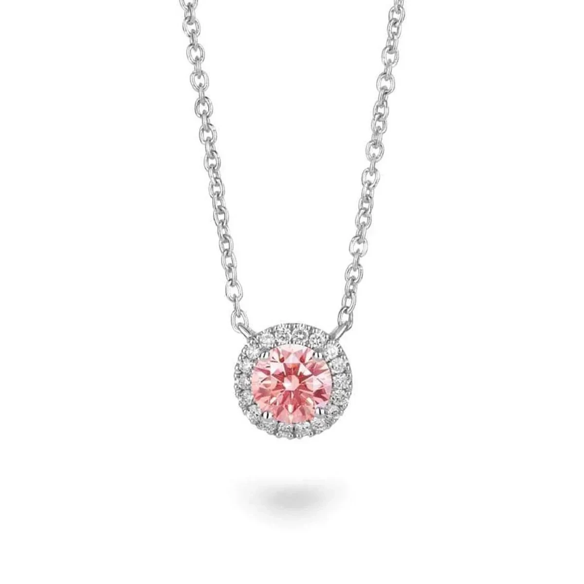 Sparkling Lab Grown Pink Diamond Halo Necklace In 14kt White Gold (1ct Tw) 1