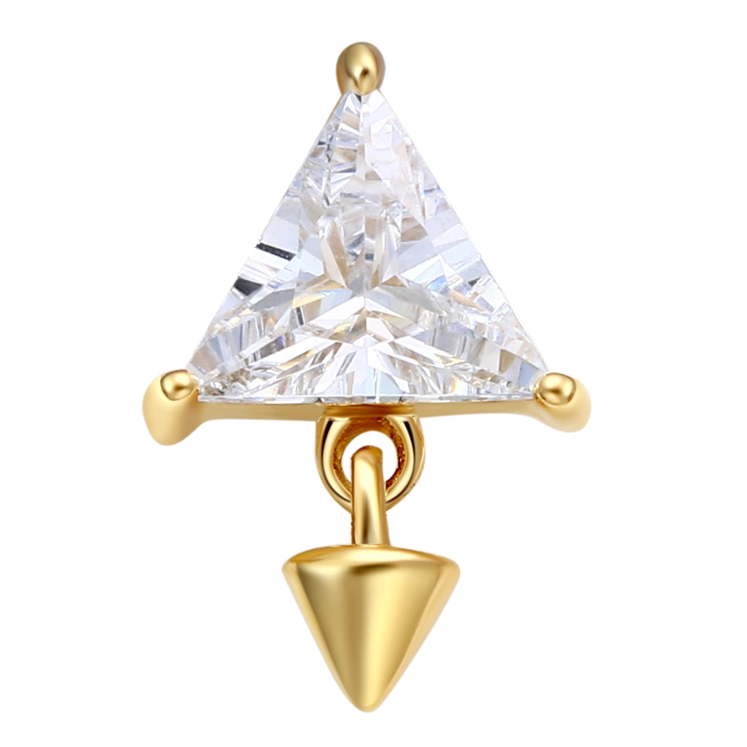 Eternal Metal 14k Solid Yellow Gold 5a Trillion Cut Cz Cone Dangle Navelear Piercing Nose Jewelry Threadless Push In Ends Tops 1
