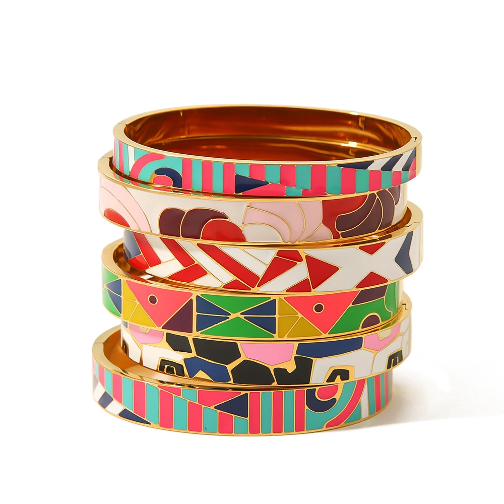Wholesale Retro 18k Gold Plated Colorful Bohemian Circle Women's Creative High Sense Bracelet 1