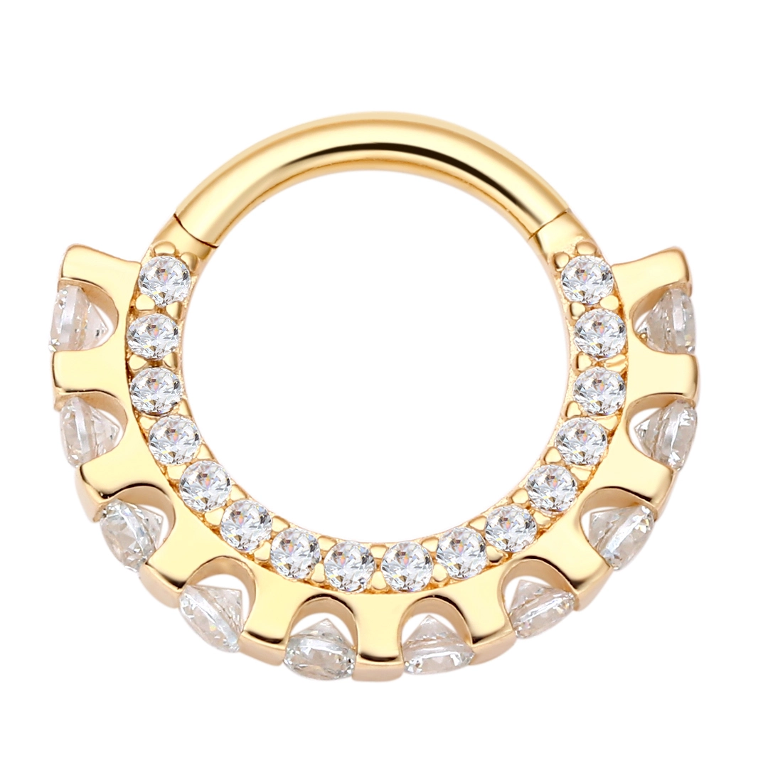 Eternal Metal 14k Solid Gold Fan-shaped And Side Paved 5a Cz Hinged Segment Hoop Clicker Tragus Piercing Jewelry 1