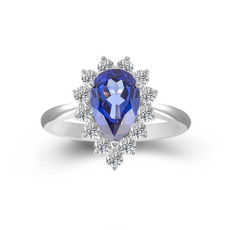 Custom 18k White Gold 1.5 Carat Lab Grown Pear Cut Sapphire Moissanite Diamond Ring Wedding Dress Ring 1
