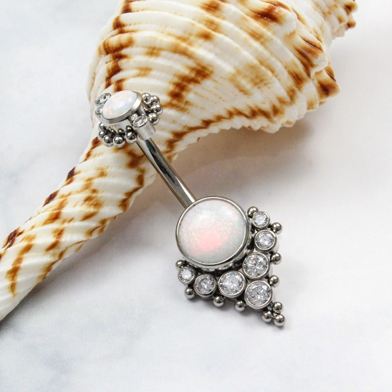 Eternal Metal Titanium Implant Grade Bezel Synthetic Opal Internal Threaded Beaded Belly Button Ring Piercing Jewelry 1