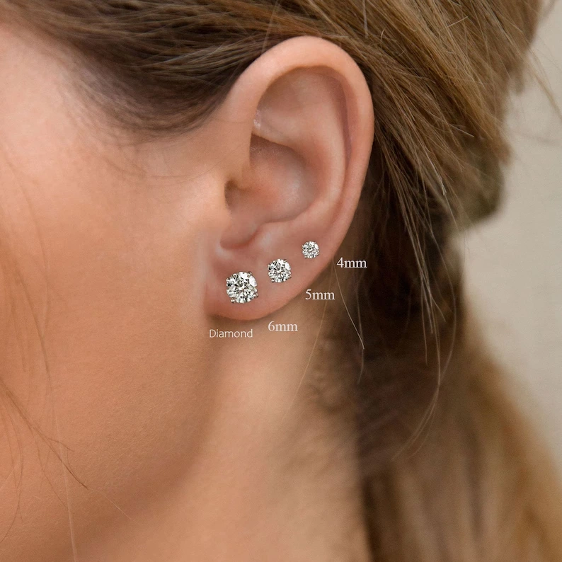 4 mm 5 mm 6 mm laboratoire de diamants à oreilles en 14 km yg wg Rg Femmes 4pongs Set diamant def-vs boucles d'oreilles à plat arrière 1
