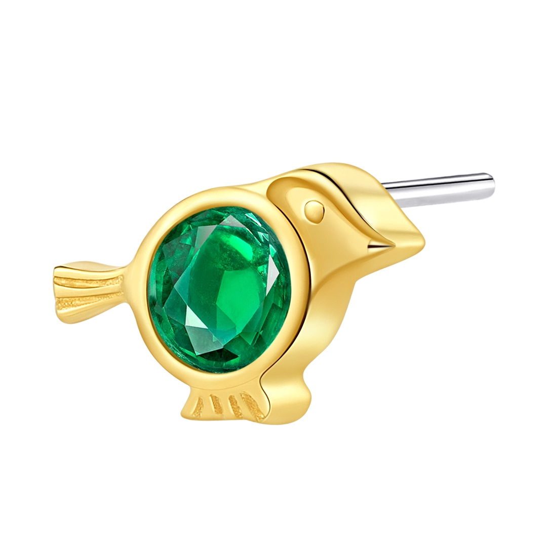 Eternal Metal 14k Solid Gold Cute Bird Earring Piercing Jewelry Threadless Push In Ends Tops Threadless Jewelry 1