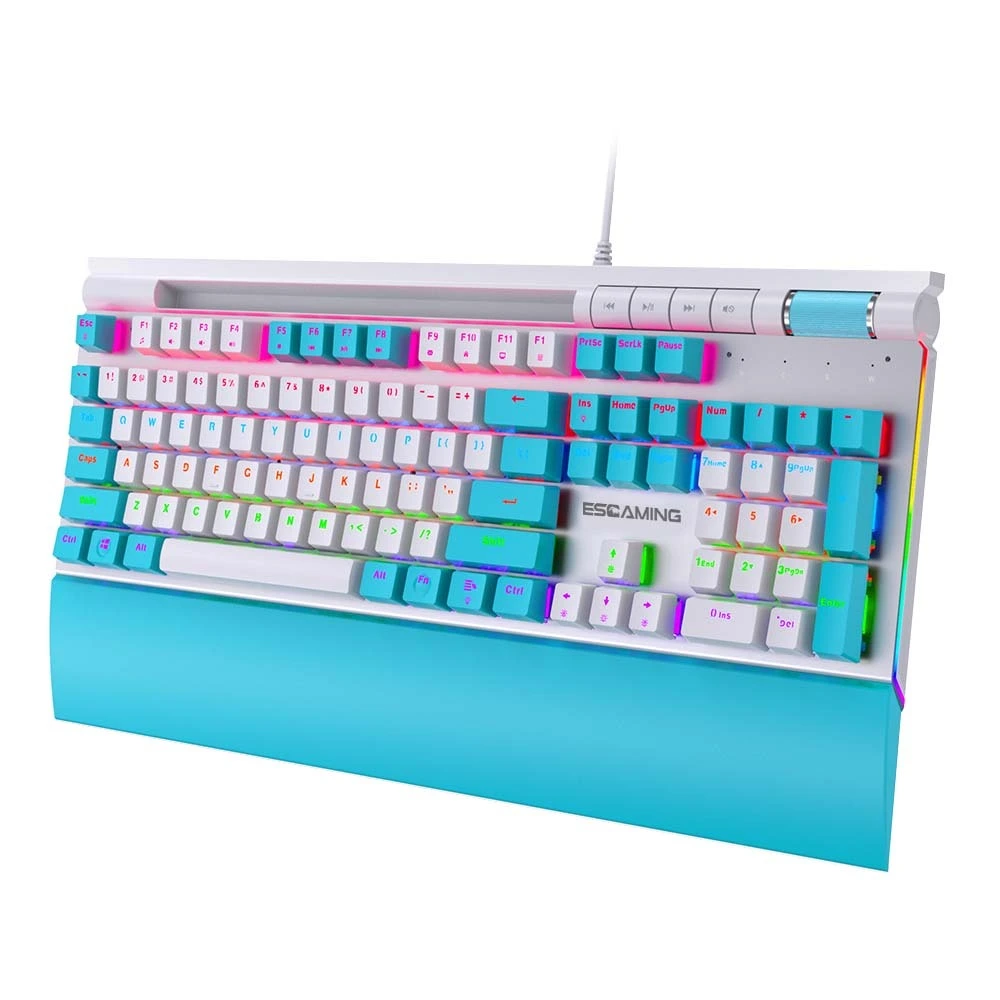 Esgaming 104keys الكمبيوتر الكمبيوتر الشخصي Bolloucts لوحات المفاتيح RGB Backlit مضاء المياه لوحة مفاتيح لوحة مفاتيح لوحة مفاتيح مع الرسغ 1