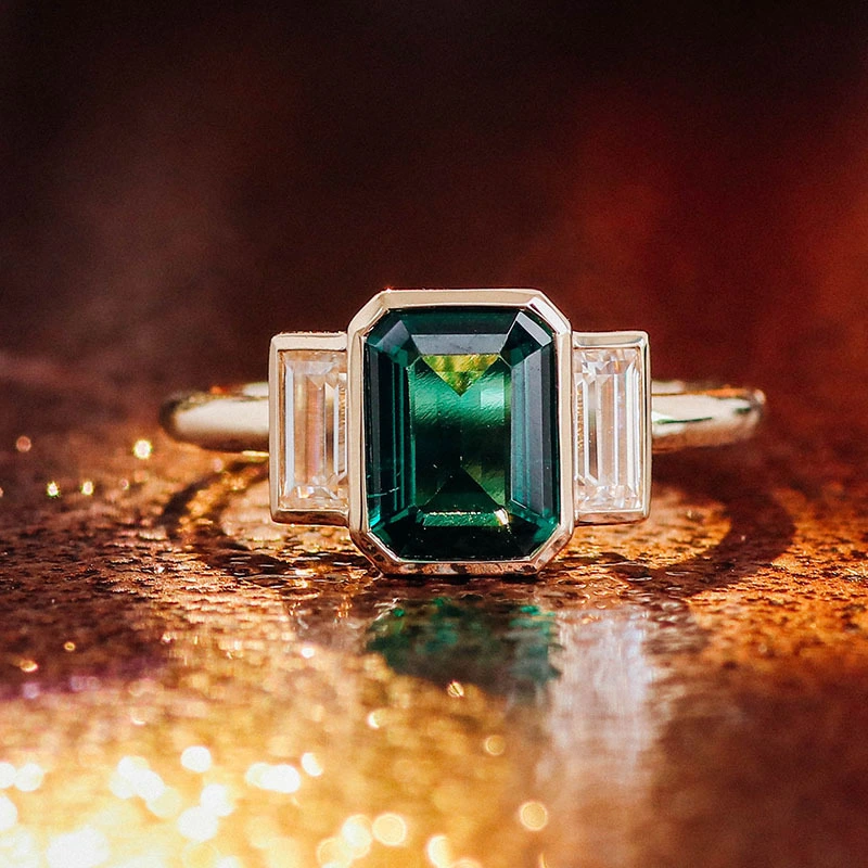 Fine Jewelry Ring Lab Grown Green Emerald Engagement 10k Yellow Gold Ring Jewelry Gemstone Rings For Women 1