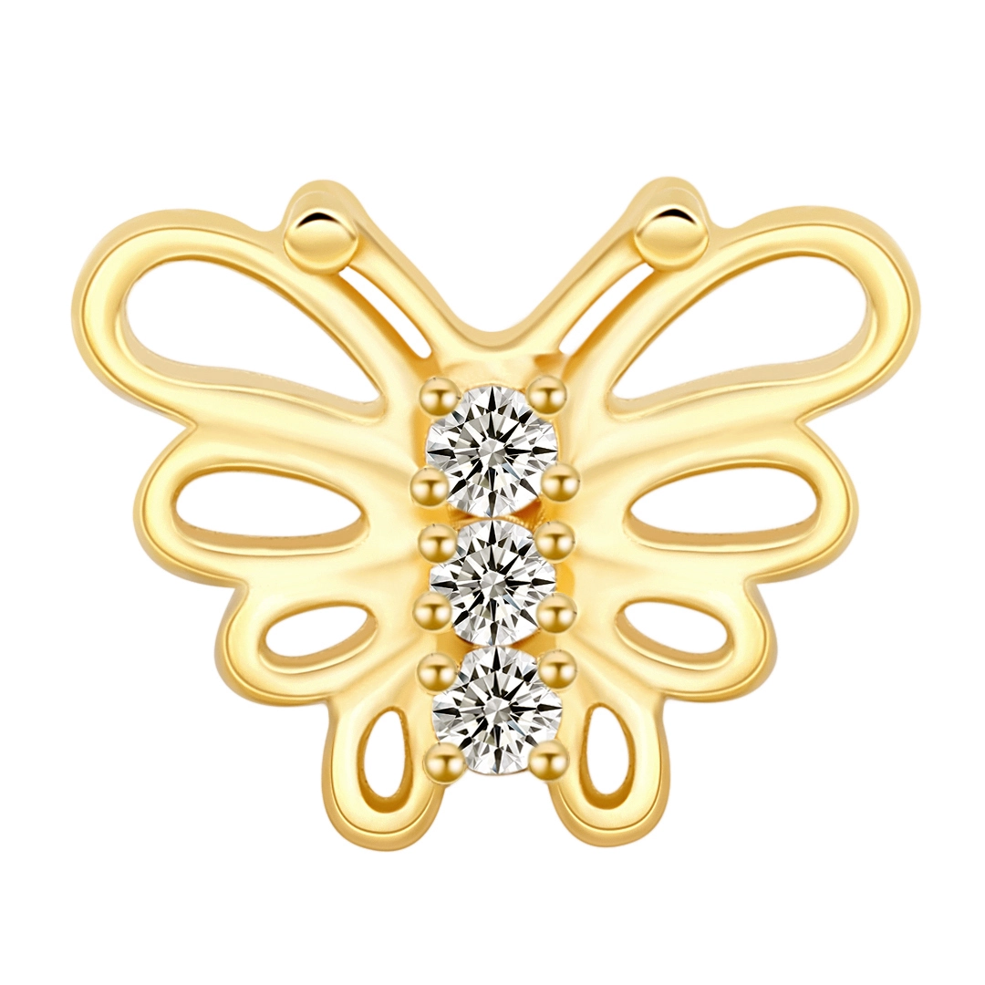 Eternal Metal 14k Solid Gold Hollow Butterfly Earring Piercing Jewelry Threadless Push In Ends Tops Threadless Jewelry 1