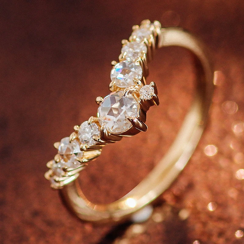 Fancy vintage Band def color moissanite Half Eternity Band de 18 quilates de oro amarillo anillo de bodas joyas para mujeres 1