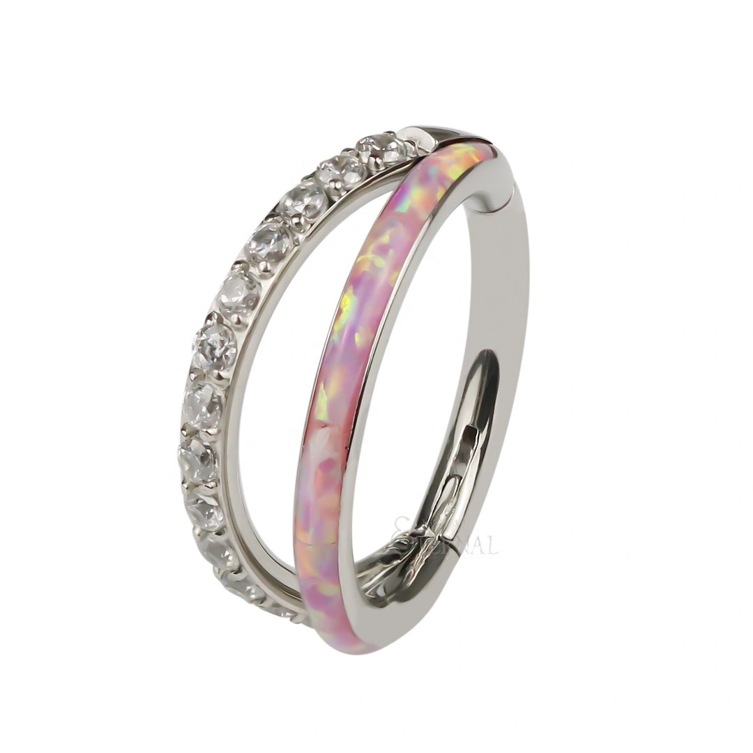 Eternal Metal Astm F136 Titanium High Polished Cnc Cz Synthetic Opal Clicker Ring Piercing Jewelry 1