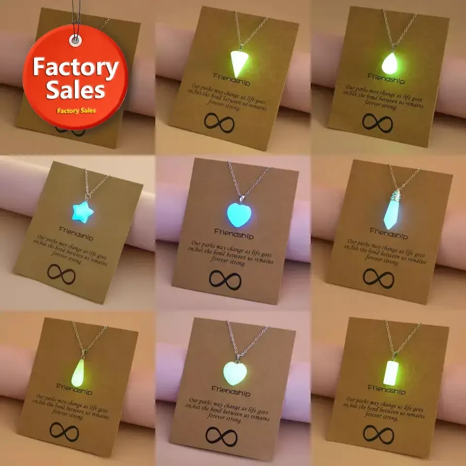 Glow In The Dark Charms Back To School Brown Message Card Waterdrop Star Luminous Heart Pendant Necklace Fashion Jewelry 1