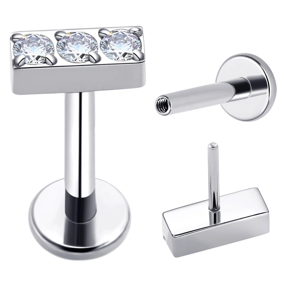 Eternal Metal Astm F136 Titanium Paved Cz Channel Threadless Labret Bar Piercing Jewelry 1
