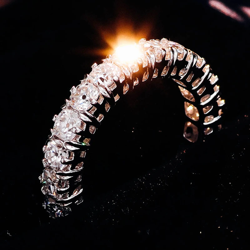14k White Gold Ring Fine Jewelry Eternity Ring Moissanite Band Gold Ring For Women Trendy Synthetic OMC Cushion Moissanite 1